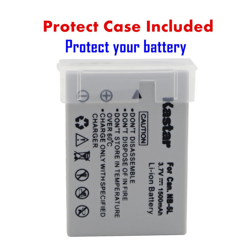 Kastar 1500mah Li-Ion NB-5L Battery NB5L Replacement for Canon PowerShot SD700 SD800 is SD900 SD 700 800 900 Digital Camera