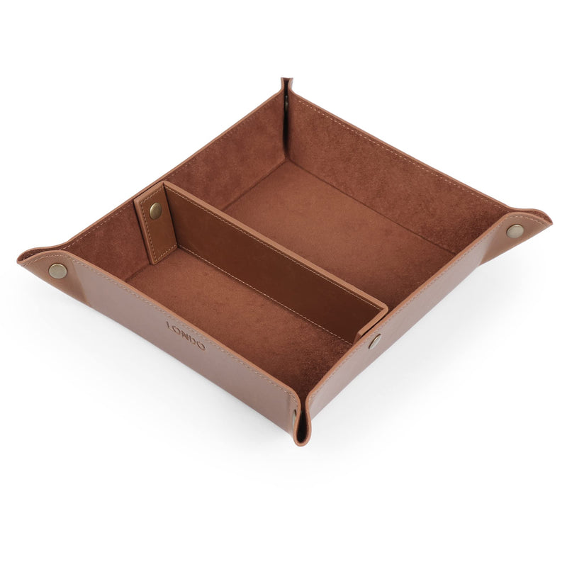 Londo Leather Tray Organizer - Practical Storage Box for Wallets, Watches, Keys, Coins, Cell Phones and Office Equipment Light Brown