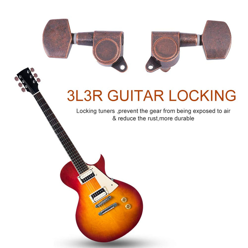 Guitar Tuning Peg, 3L3R 6 Pieces Copper Distressed Guitar String Tuner Machine Heads Knobs Locking Tuning Keys for Acoustic Electric Guitar