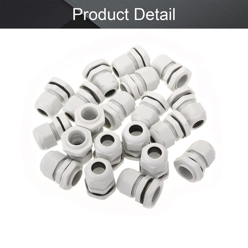 Fielect 20Pcs M22 Cable Gland Plastic Waterproof Cable Glands Joints Adjustable Connector White for 10-13mm Dia Cable