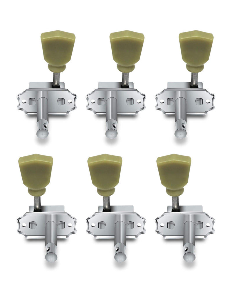 Metallor Vintage Guitar String Tuning Pegs Tuning Machines Tuning Keys Machines Heads Tuners Compatible with Les Paul LP SG Style Electric Guitar 3 Left 3 Right, Chrome with Tulip Button.