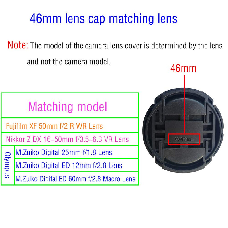 46mm Snap-on Lens Cap Compatible with Nikkor Z DX 16-50mm f/3.5-6.3 VR Lens Fujifilm XF 50mm f/2 R WR Lens Olympus M.ZUIKO Digital 25mm f/1.8 M.ZUIKO Digital 17mm f/1.8[3 Pack]