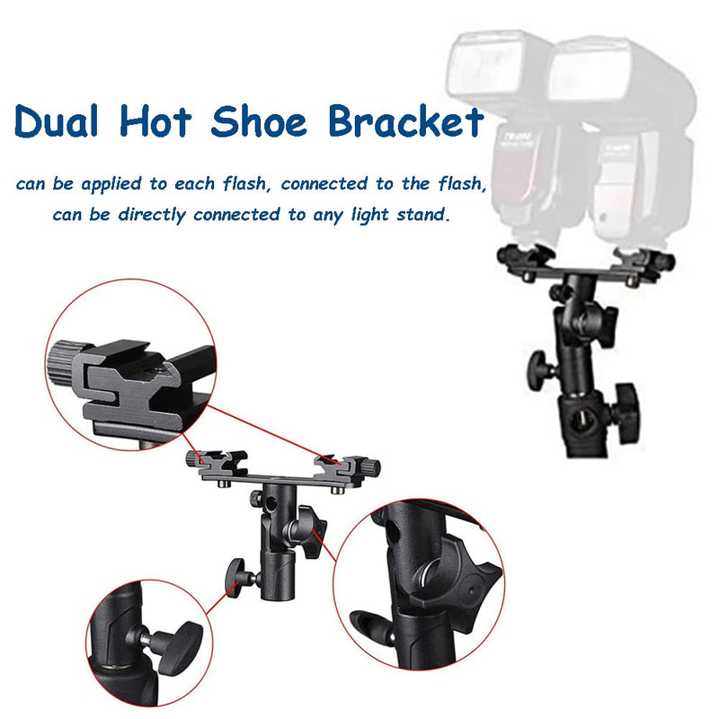 Diyeeni Camera Flash Brackets, Speedlight Mount Dual Hot Shoe Speedlight Stand, 1/4" to 3/8'' Umbrella Holder Light Stand Bracket for Photo Video Photography