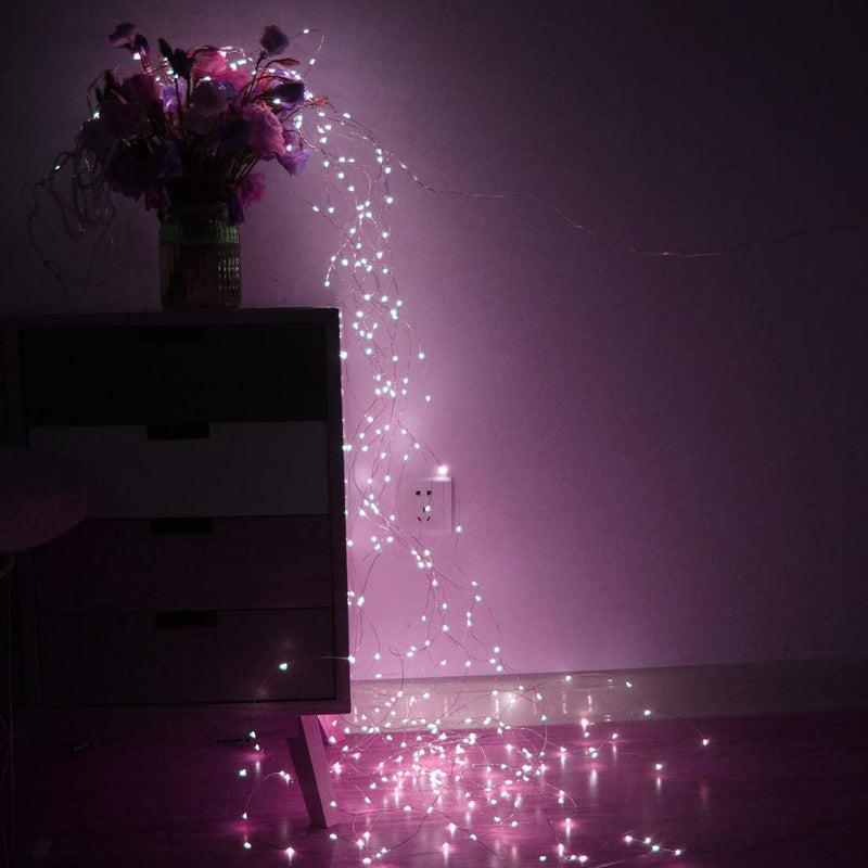 [AUSTRALIA] - 300 LED Copper Curtain String Lights 9.8ftx9.8ft Window Icicle Fairy Lights USB Powered 8 Modes with Wireless Remote Control for Home Bedroom Christmas Wedding Party Decor - Pink 