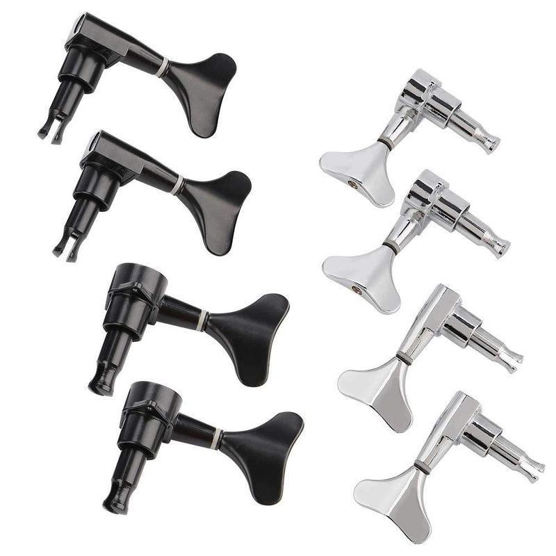 Alomejor 2L2R 4 Pieces Sealed Bass Guitar Tuning Pegs Fishtail-Shaped Button Bass Guitar Machine Head Tuners for Precision Bass and Jazz Bass Black