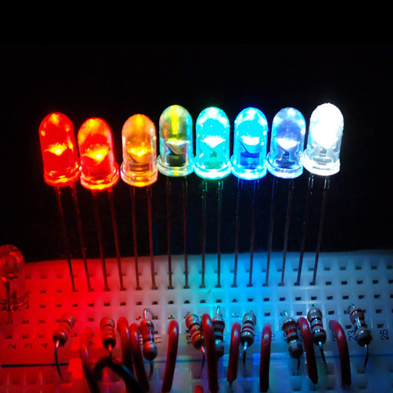 Novelty Place 100 Pcs (5 Colors x 20pcs) 5mm White/Red/Yellow/Green/Blue LED Diode Lights - DC 2V-3V 20mA Emitting Diodes LEDs Bulb - DIY Science Project Electronics Components Lighting Kit