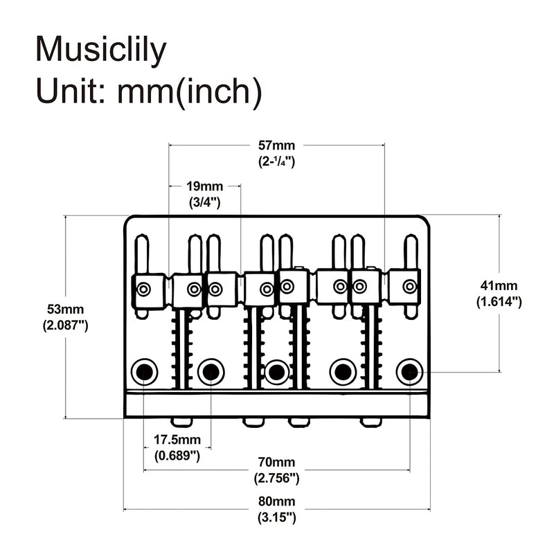 Musiclily Pro 57mm Heavy Duty 4-String Bass Bridge Vintage Brass Saddles for Precision/Jazz Bass, Black