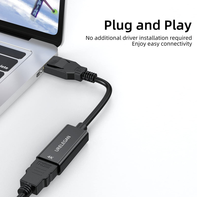 [AUSTRALIA] - URELEGAN Displayport to HDMI Adapter, 4K Display Port DP to HDMI Cable Male to Female Port Support Video & Audio Compatible with Computer, PC, Monitor, Projector, HDTV (Not Bidirectional) 1 Black 