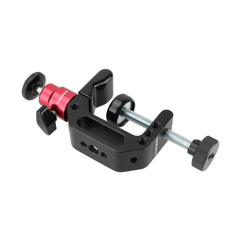 CAMVATE Multiple-Function C Clamp Desktop Holder with Adjustable 1/4"-20 Ball Head Mount for Photographic Accessories(Red) - 2884