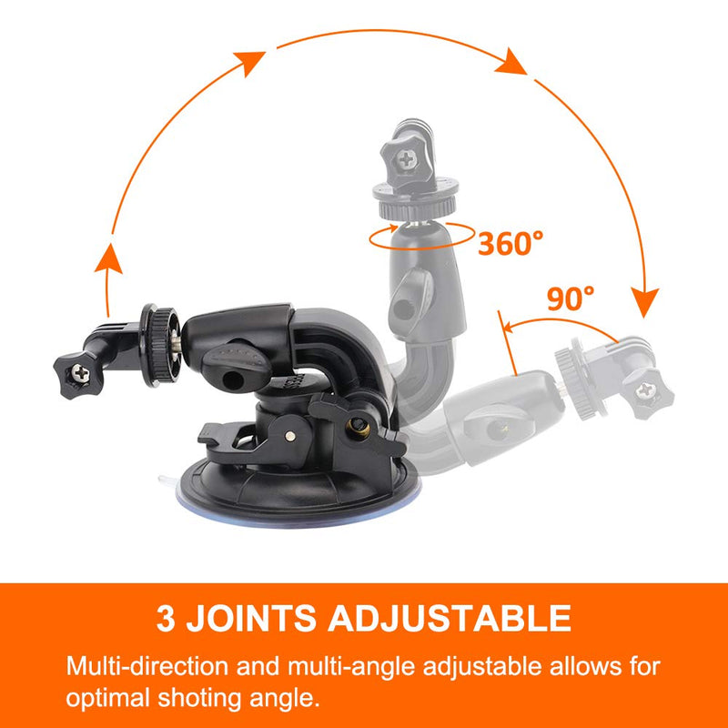 Camera Car Windshield Suction Cup Mount for GoPro, EXSHOW 360 Rotation Heavy Duty Window Holder with 1/4-20 Thread for GoPro Hero 10 9 8 7 6 5 4 SJCAM Canon g7x Vlogging DSLR and Other Action Camera