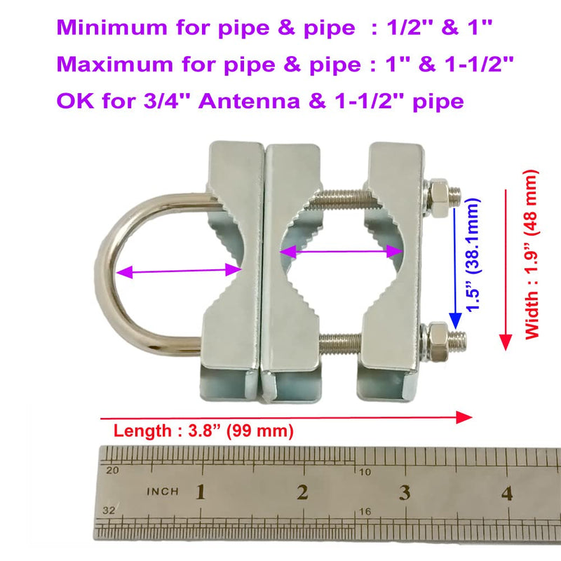 UngSung Double Antenna Mast Clamp V Jaw Block with U Bolts Anti-Rust Finished for TV CB Ham Antenna Pipe-Mounting 2 Sets (Short Pattern) 2 Short