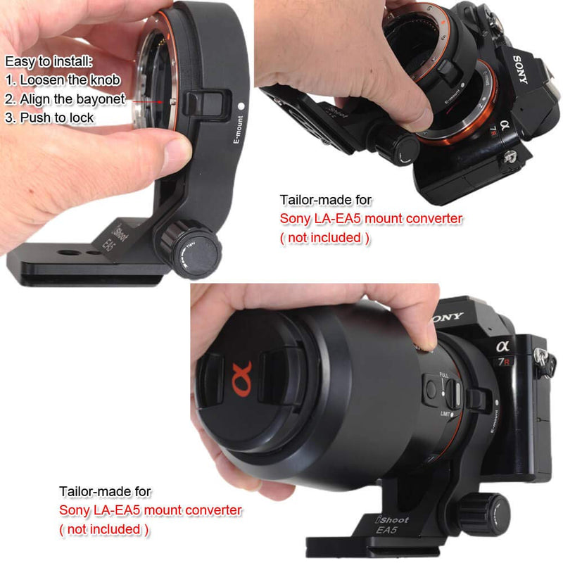 iShoot 66mm Lens Collar Tripod Mount Ring Compatible with Sony LA-EA5 Mount Converter Adapter Ring, Lens Support Holder Bracket Bottom is Arca-Swiss Fit Quick Release Plate Dovetail Groove