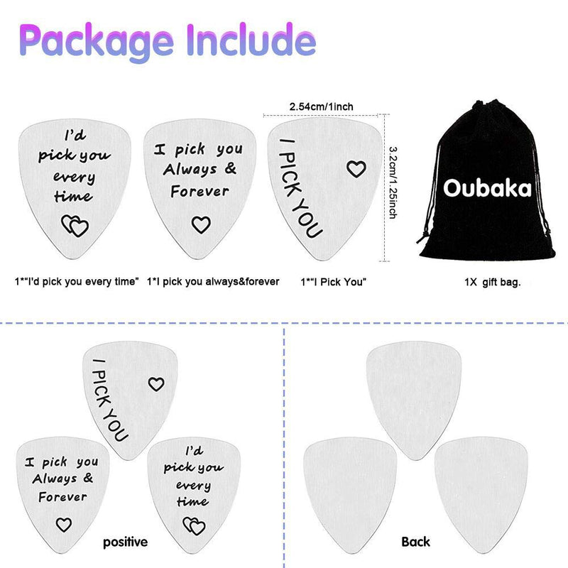 3Pcs Guitar Picks,I Pick You& I'd Pick You Every Time&I Pick You Always&Forever Guitar Pick Gift for Him Musician Husband Boyfriend Fiance Dad 3 Pack Guitar Picks