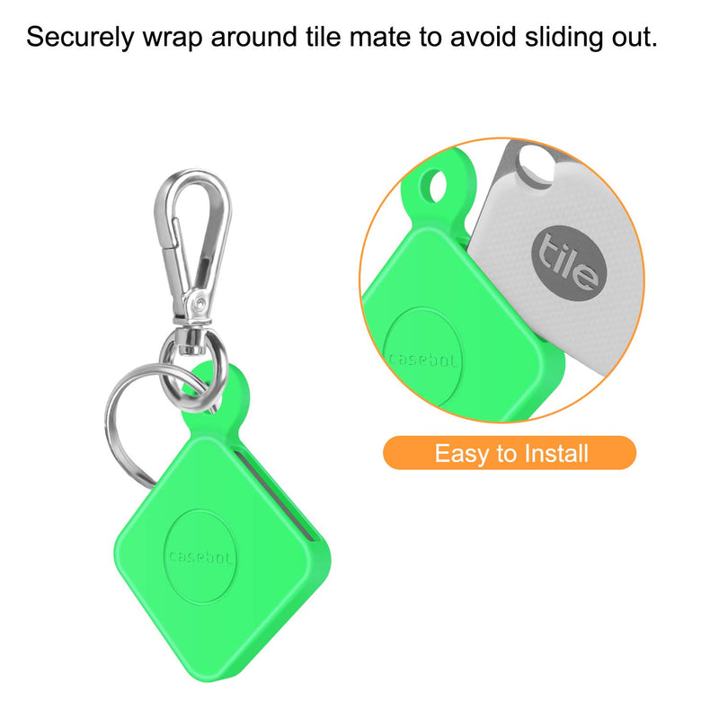 [4 Pack] Fintie Silicone Case with Carabiner Keychain for Tile Mate (2020 & 2018), Anti-Scratch Lightweight Soft Protective Sleeve Skin Cover, Black+Green Glow Black x 2+Green Glow x 2