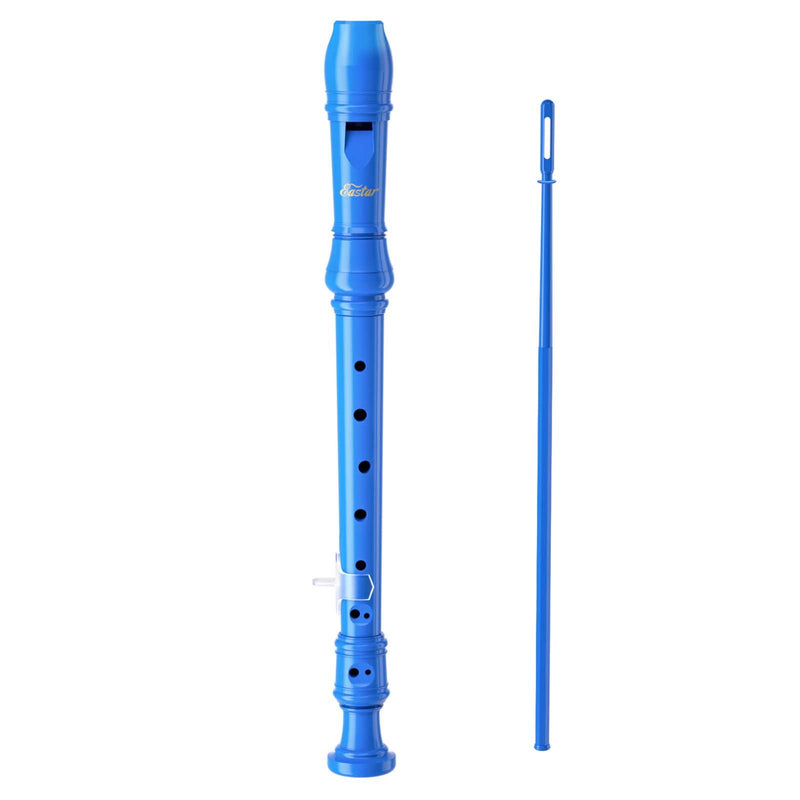 Eastar Soprano Recorder Kids Recorder German Style C Recorder Instrument for Kids with Cleaning Rod,Fingering Chart,Case Bag,Thumb Rest, Soprano Recorder Descant 3 Piece ABS, Blue, ERS-21GB