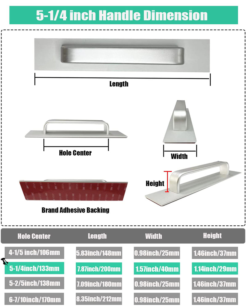 Skyscraper Self-Stick Instant Kitchen Cabinet Bathroom Drawer Closet Door Handle Pulls 2pcs/Set (133mm, Silver) 133 mm