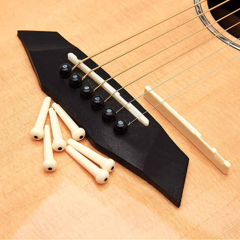 LITMIND 24PCS Plastic Acoustic Guitar Bridge Pins Pegs with Guitar Saddle Nut and Guitar Pins Puller, Ivory & Black