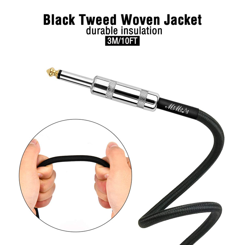 [AUSTRALIA] - Guitar Cable 1/4 inch Color Tweed Jacket Instrument Cable 10 ft for Electric Guitar, Bass Guitar, Electric Mandolin- Single (Black+Right Angle) Black+Right Angle 