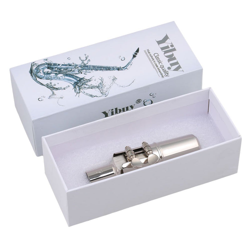 Yibuy Silver Brass #7 Nickel-plated E-flat Alto Saxophone Mouthpiece with Cap Ligature