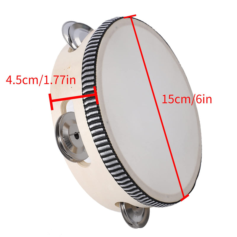 [AUSTRALIA] - Tambourine 6 Inch, Hand Held Drum with Single Row Metal Bell,Wooden Hand Percussion Music Instruments for Kids,Teaching,Party Games 6 inch Natural 