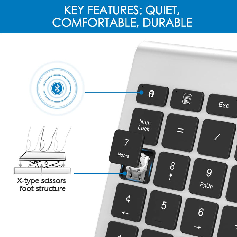 Foloda Bluetooth Number Pads for Laptop: 22 Keys Wireless Financial Accounting Numeric Keypad, External 10 Keys Numpad Keyboard for Computer Surface Pro Notebook,Desktop Silver Black