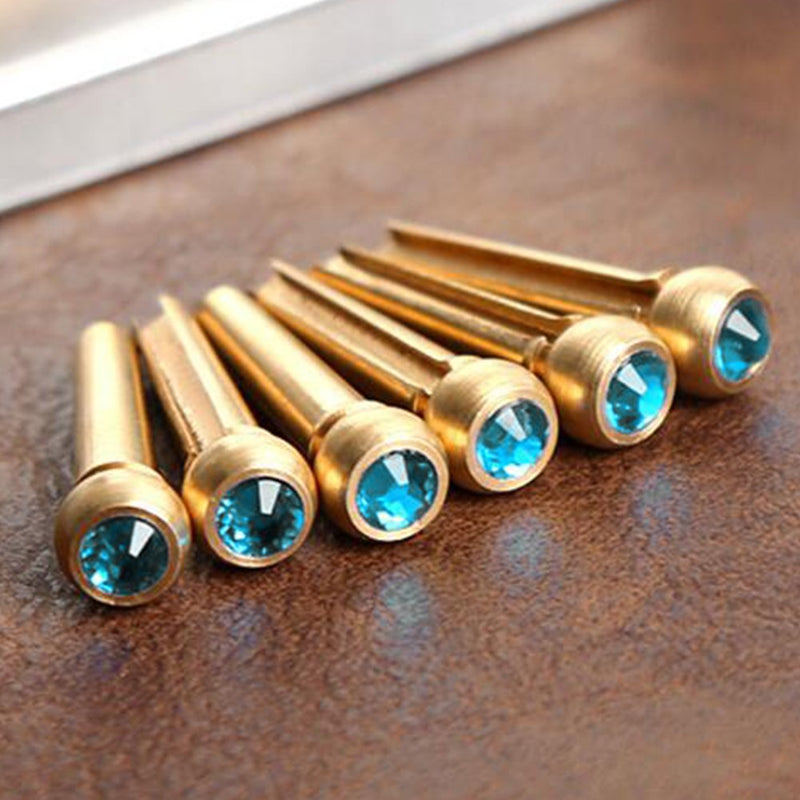 Bnineteenteam Guitar Bridge Pins, Brass Material Guitar Bridge Pins with Crystal Glass Dot Decor Head (6Pcs) sky blue