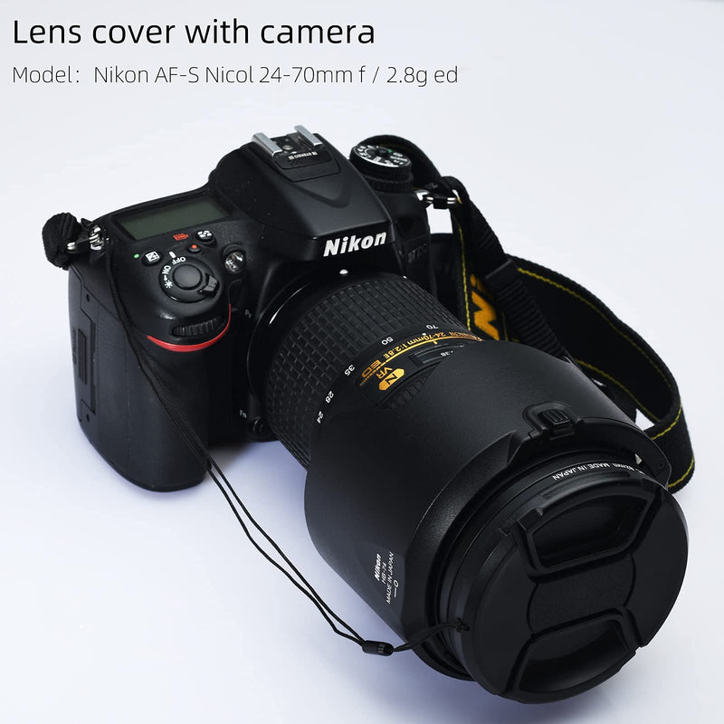 waka Unique Design Lens Cap Bundle, 3 Pcs 72mm Center Pinch Lens Cap and Cap Keeper Leash for Canon Nikon Sony DSLR Camera + Microfiber Cleaning Cloth (58mm, Black) 58mm