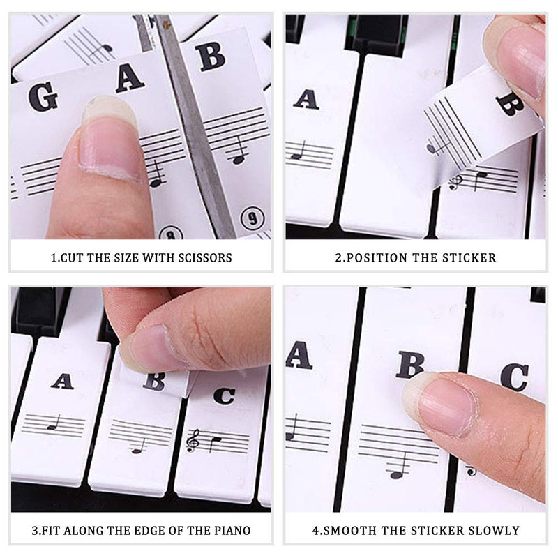 Piano Keyboard Stickers Specially for 88/61/54/49/37 Key,Black Piano Stickers Transparent Removable Piano Keyboard Letters for Beginners and Kids