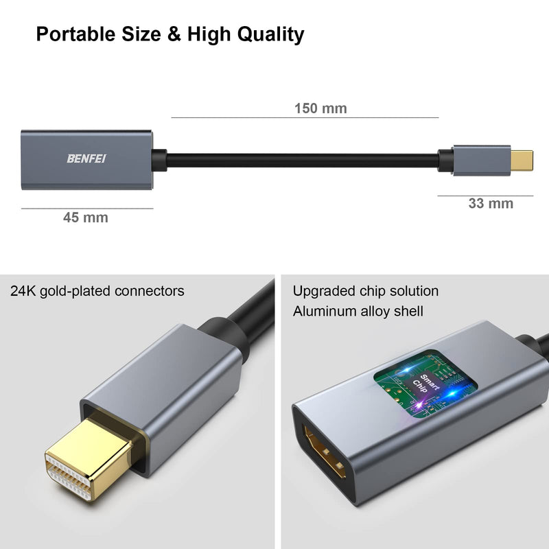 BENFEI Mini DisplayPort to HDMI Adapter, Mini DP to HDMI Adapter Compatible with MacBook Air/Pro, Microsoft Surface Pro/Dock, Monitor, Projector and More - Grey 1080P@60Hz