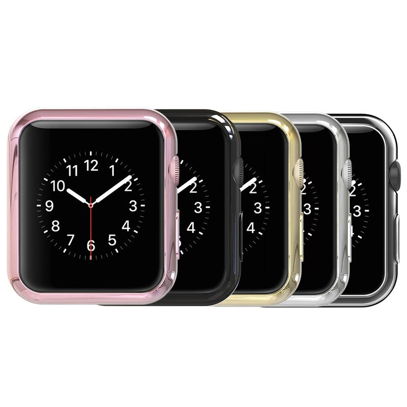 Simpeak Soft Back Case Compatible with Apple Watch Series 2 Series 3 42mm, Pack of 5, Slim, Scratch Resistant, Transparent, Black, Gold, Rose Gold, Silver