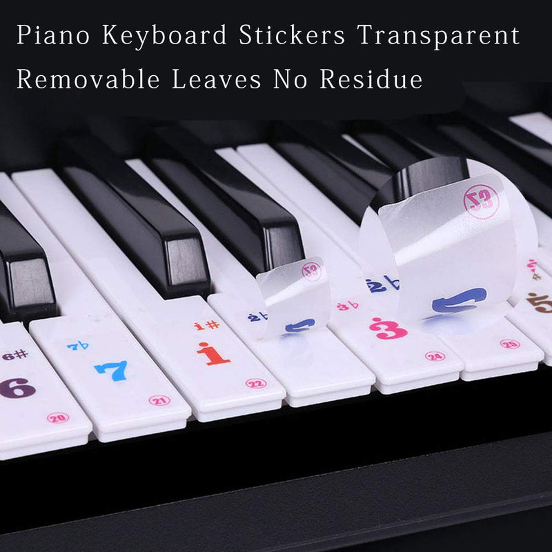 Black Figure Piano Keyboard Stickers Transparent Removable for 88/61/54 Keys, for Kids Learning Piano, Leaves No Residue (61 keys colours)