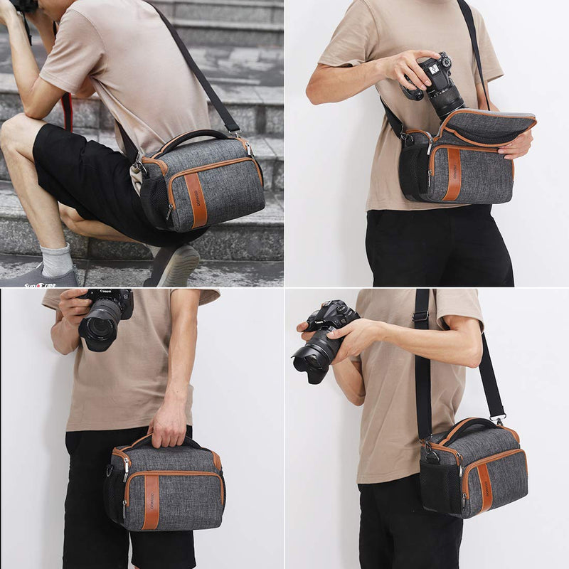 DOMISO Camera Bag Case Waterproof Anti-Shock Shoulder Bag for SLR DSLR Compatible with Nikon D90 D7000 D5300/Canon 60D 700D 5D2/Sony A580 A900/OLYMPUS/Fujifilm/Sony/Panasonic/Pentax/Samsung,Grey Grey