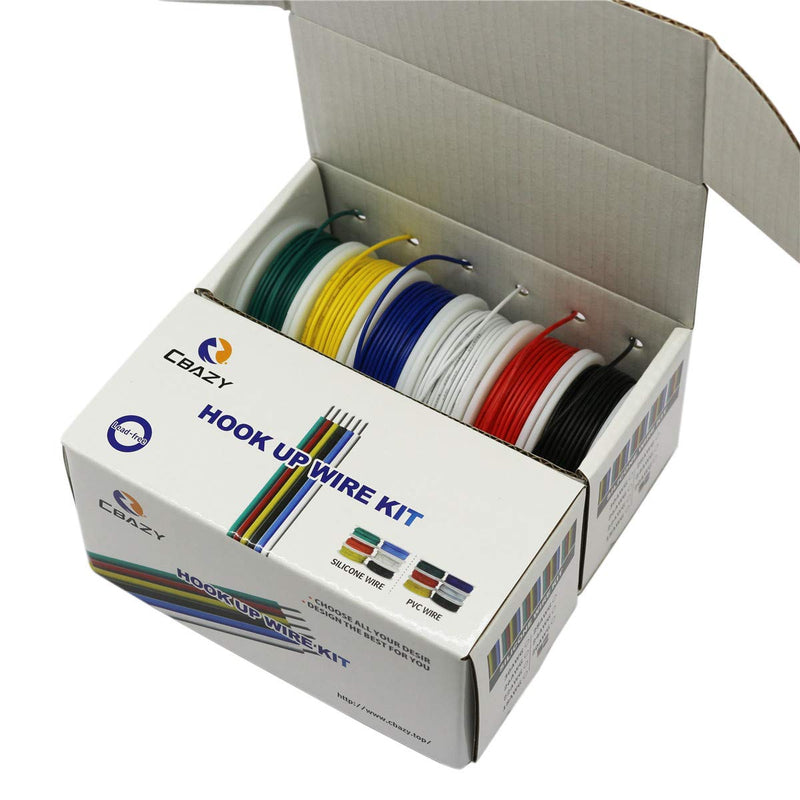 CBAZY Hook up Wire Kit (Stranded Wire Kit) 24 Gauge 6 Colors 32.8 feet Each Electrical Wire 24 AWG PVC Wire 24AWG D-(red+blue+green+yellow+white+black)