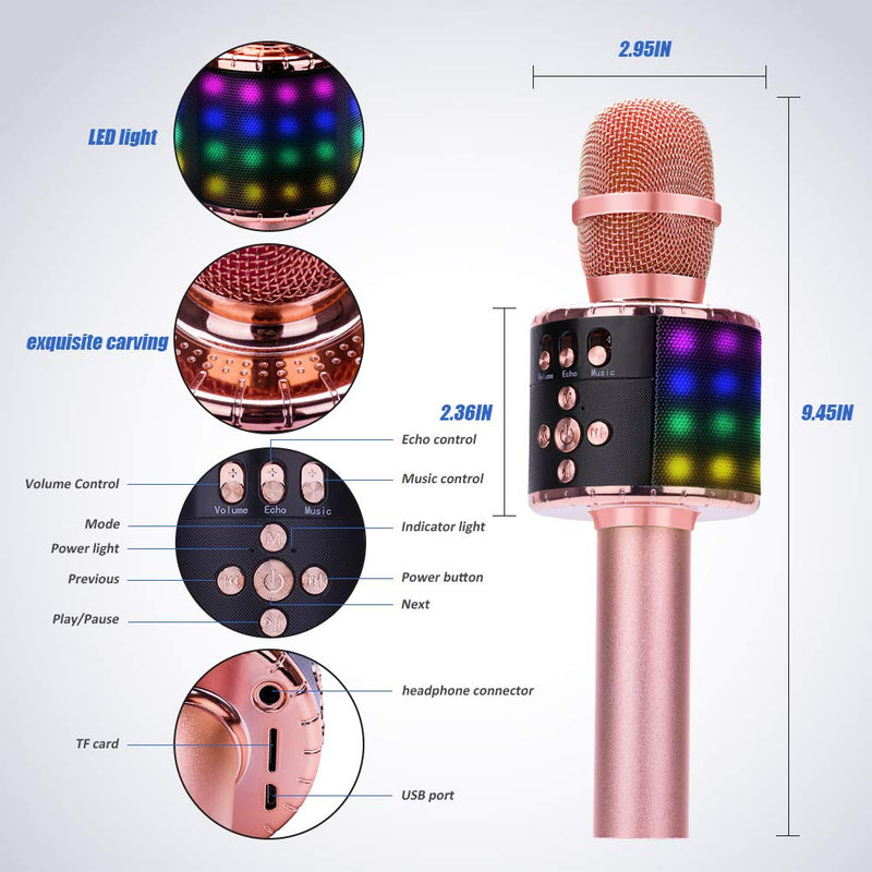 Ankuka Karaoke Wireless Microphones Speaker, 4 in 1 Handheld Portable Bluetooth Home KTV Player, Superior Audio Quality for Singing & Recording, Compatible with Android & iOS (Q78 Rose Gold)