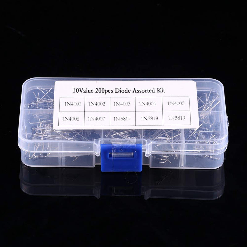 Hilitand 200pcs/set 10Values Voltage Regulator Diode Assortment Electronic Kit 1N4001~1N4007 1N5817~1N5819 with Clear Box