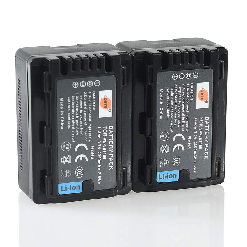 DSTE 2X VW-VBT190 Battery + Rapid Dual Battery Charger with Micro USB Cable for Panasonic HC-V110GK V270GK V380GK V520GK V520MGK V720MGK V770GK VX870GK VX980GK W580GK W850MGK WX970GK WXF990MGK Camera