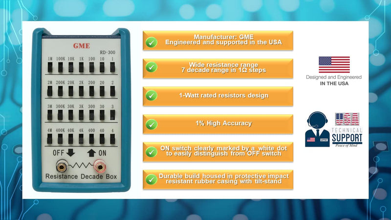 [AUSTRALIA] - GME RD-300 Resistance Substitution Decade Box, 7 Decades Range, 1Ω to 11MΩ, 1% Accuracy, 1-Watt Rated resistors, Designed in The USA 