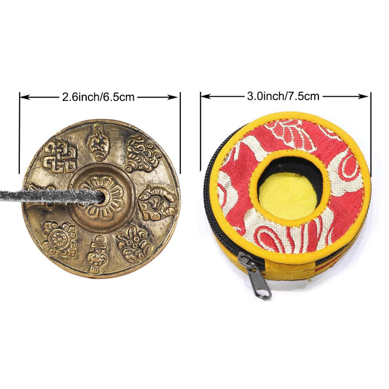 Heysland Tibetan Tingsha Cymbal Bell 2.6in/6.5cm Handcrafted Yoga Bell Meditation Chime Bells with Bag Eight Auspicious Symbols