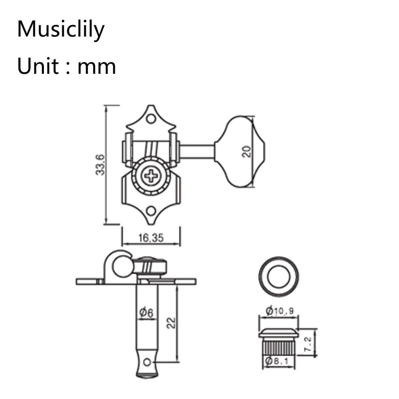 Musiclily Pro 3+3 Acoustic Guitar String Machine Heads Tuning Pegs Keys Tuners Set, Nickel w/Chrome Button 3+3 button Nickel