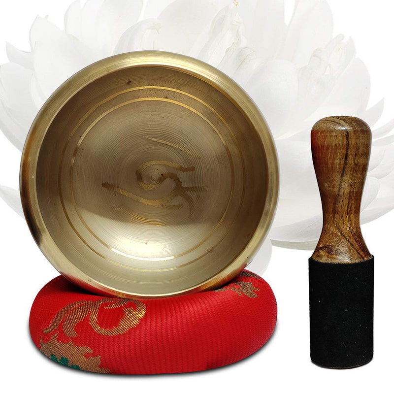 Hand Crafted Tibetan 4 Inch Mantra Singing Bowl Set By Trumiri - Helpful for Meditation Chakra Healing Relaxation Peace Mindfulness with Premium Tulsi Beads, Flag, Mallet, Cushion & Potli (Bag)