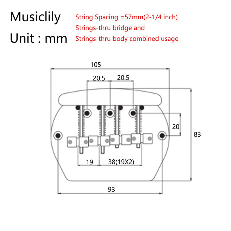 Musiclily Pro 57mm 4-String Bass Bridge for Music Man Style Bass, Chrome