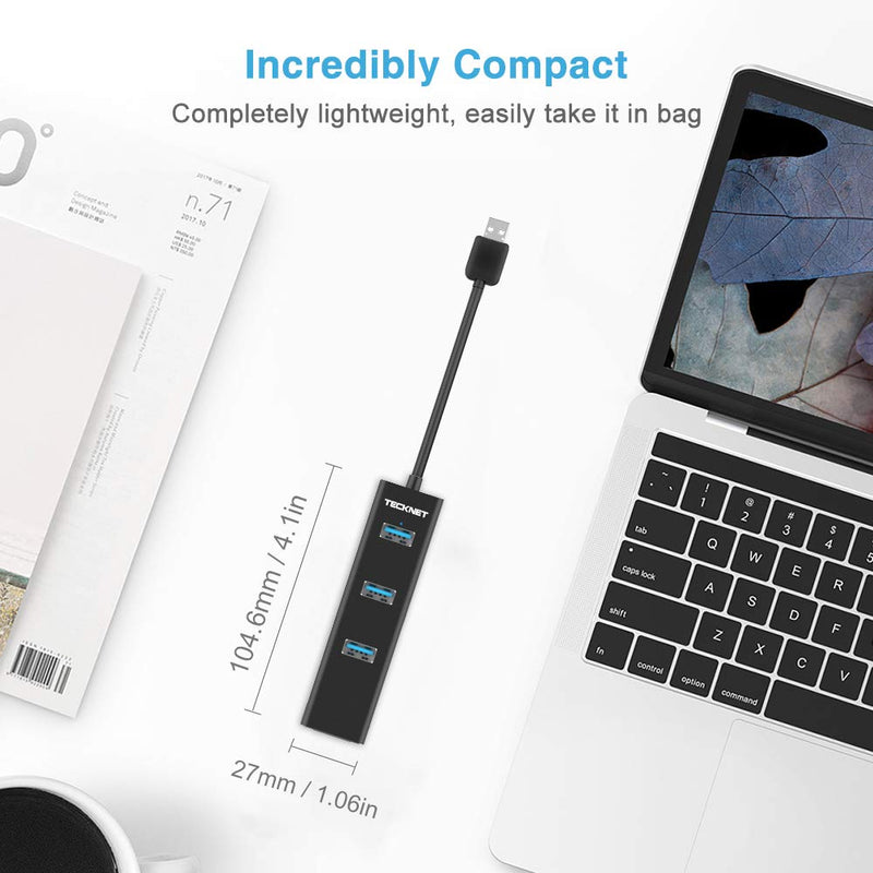 TECKNET Aluminum 3-Port USB 3.0 Hub with RJ45 10/100/1000 Gigabit Ethernet Adapter Converter LAN Wired USB Network Adapter for Ultrabooks, Notebooks, Tablets and More