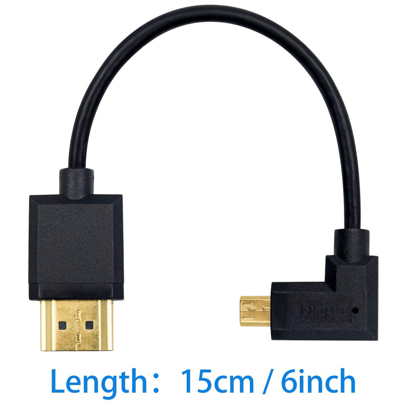 Duttek Micro HDMI to Standard HDMI Cable, Micro HDMI to HDMI Adapter Cable, Extreme Thin Left Angled Micro HDMI Male to HDMI Male Cable for 1080P, 4K, UltraHD, 3D, Ethernet (6 inch/ 15cm) Left Angled 15cm