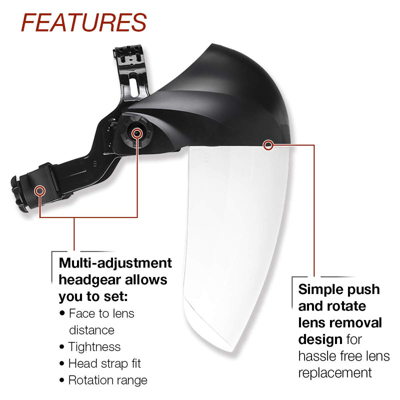 Lincoln Electric OMNIShield Professional Face Shield - High Density Clear Lens - Premium Headgear - K3750-1 Clear Faceshield - Standard
