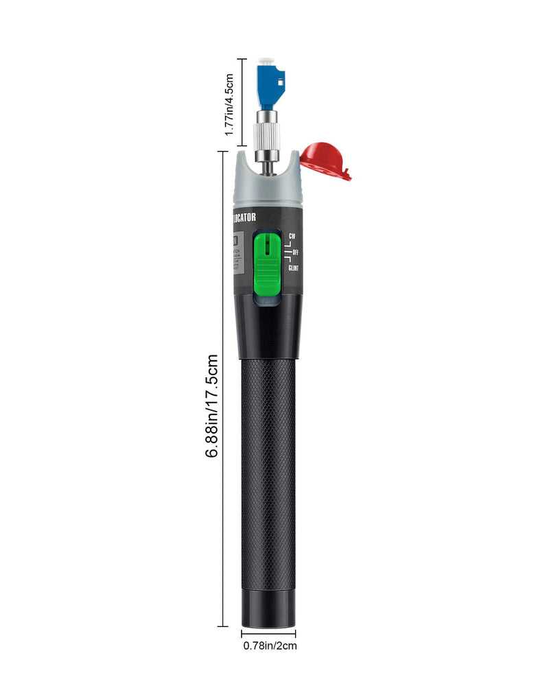 Moocci Fiber Optic Visual Fault Locator 30MW 30KM Fiber Light Tester VFL Tester Kit Including Red Light Fiber Optic Cable Tester Meter with Single Mode 9/125um FC Male to LC Female Adapter (1) Green Switch