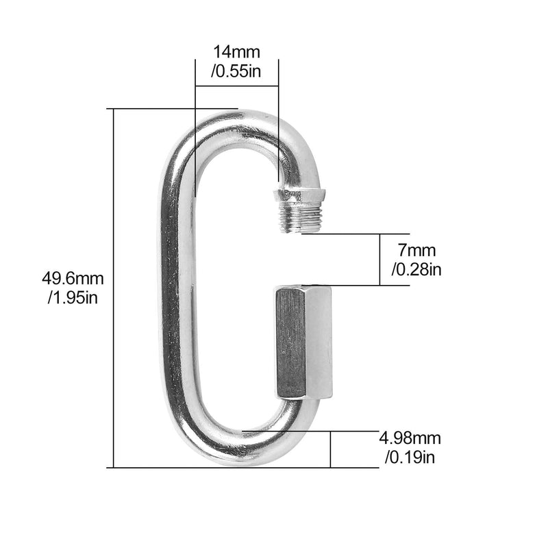 6 Pack Quick Link M5 5mm Stainless Steel Chain Connector by KINJOEK, Heavy Duty D Shape Locking Looks for Carabiner, Hammock, Camping and Outdoor Equipment (Max. Load 648 Lb) 6 Pack M5