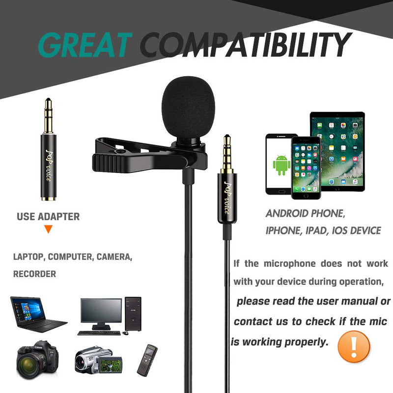 [AUSTRALIA] - PoP voice Professional Lavalier Lapel Microphone Omnidirectional Condenser Mic for iPhone Android Smartphone,Recording Mic for Youtube,Interview,Video 