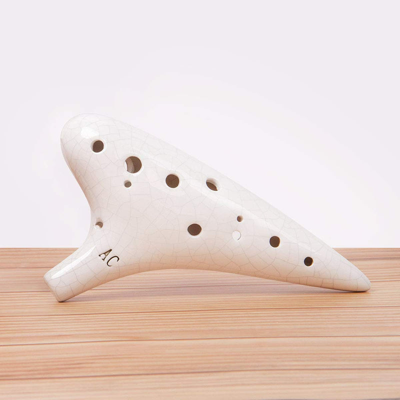 Ocarina 12 Tones Alto C with Song Book Display Stand Neck String Neck Cord (White) White