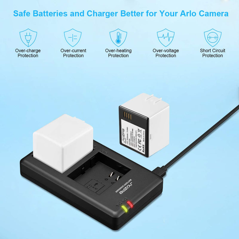 JYJZPB 2-Packs Rechargeable Battery Compatible with Arlo Pro, Arlo Pro 2 VMA4400, and Dual LCD Charger for Arlo Pro, Arlo Pro 2, and Arlo Security Light Batteries