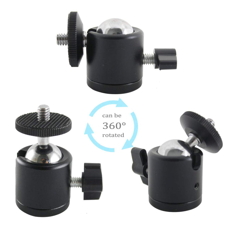 EXMAX 360 Degree Swivel Mini Tripod Ball Head with 1/4” Screw Thread Base for DSLR Camera Camcorder LED Light Tripod Monopod Bracket Compatible with HTC Vive Gopro - 2 Pack Black